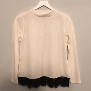 NWT Loft Cream Mock Neck Sweater with Black Lace